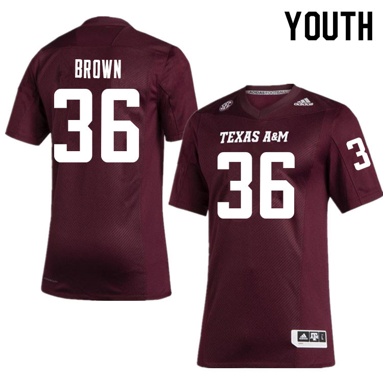 Youth #36 Ke'Shun Brown Texas A&M Aggies College Football Jerseys Sale-Maroon